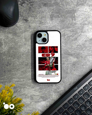 Ronaldo European Legacy iPhone case featuring Cristiano Ronaldo holding the Champions League trophy in a red CR7 collage