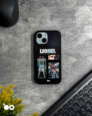 Lionel Messi Golden Moment iPhone case with Argentina No. 10, trophy celebration photos and a black collage design