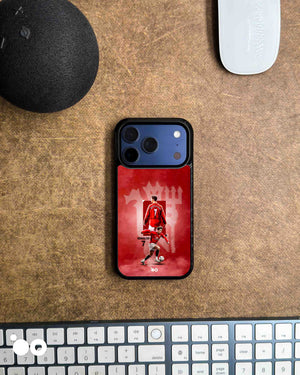 Cristiano Ronaldo Red Legacy iPhone case featuring Manchester United No. 7 artwork on a red background
