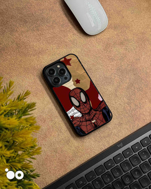 Webbed Classic Spider-Man iPhone case featuring retro comic artwork, bold red graphics and vintage paper textures
