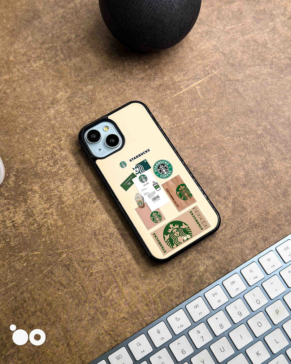 Coffeehouse Archives iPhone case artwork with Starbucks green siren logos, café receipts and coffee packaging on cream