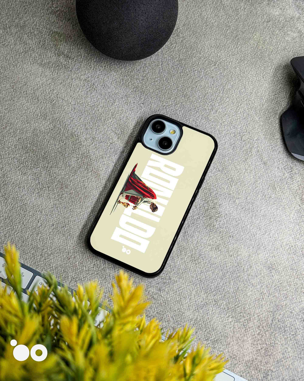 Cristiano Ronaldo Superhero iPhone case featuring CR7 in a red cape with bold white typography on a cream background