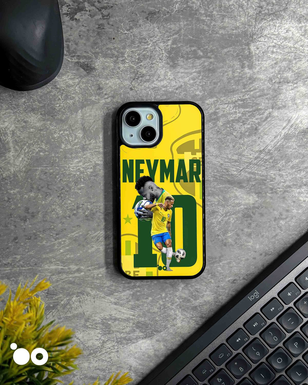 The Golden Neymar iPhone case featuring Neymar Jr in Brazil's yellow jersey with bold green No. 10 graphics