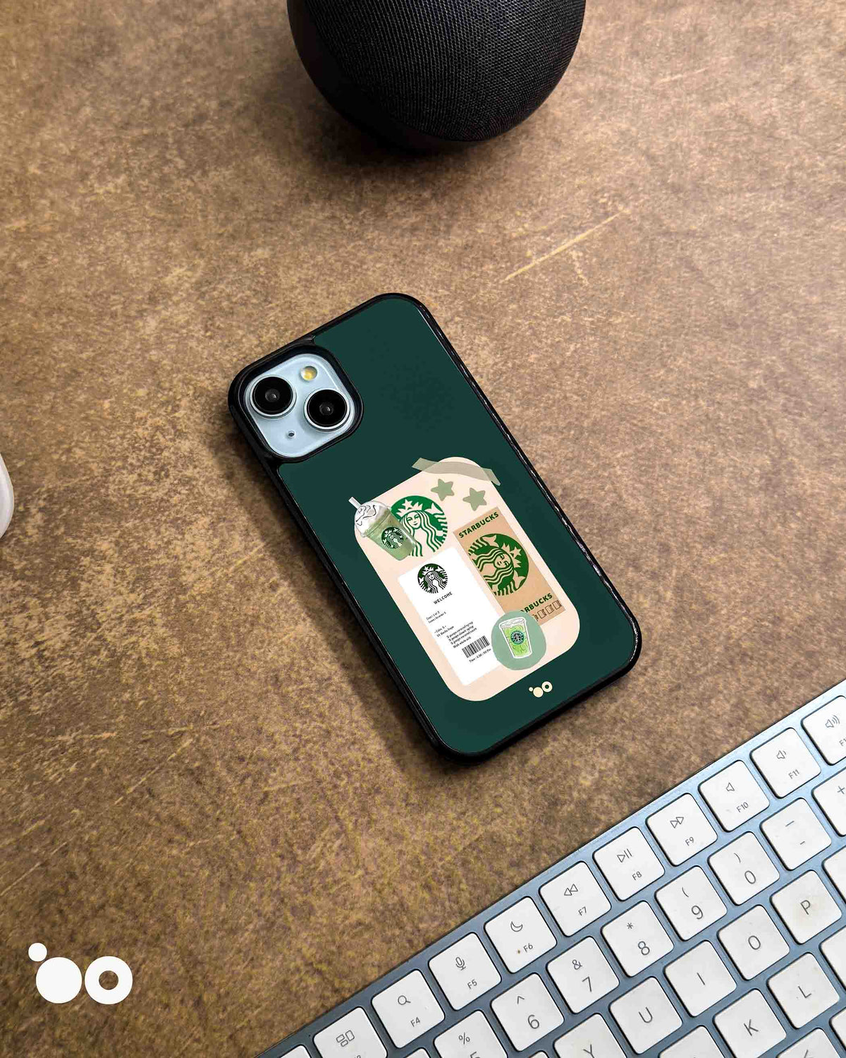 Matcha Mood iPhone case artwork with Starbucks green drink, siren logos, café receipt and matcha illustrations