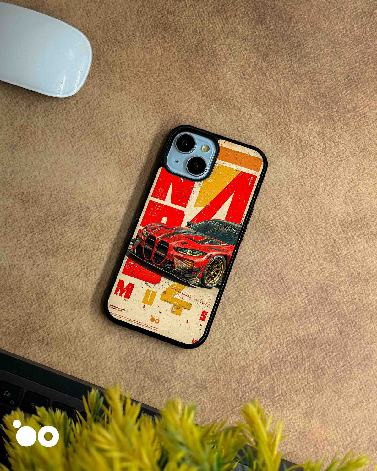 BMW M4 GT3 Redline designer iPhone case featuring a red and black BMW M4 GT3 race car with bold motorsport graphics.