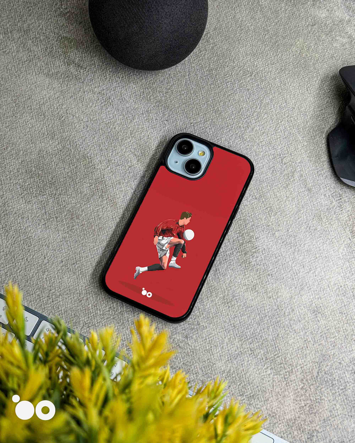 Cristiano Ronaldo Red Motion iPhone case featuring minimalist football artwork of CR7 in action on a red background