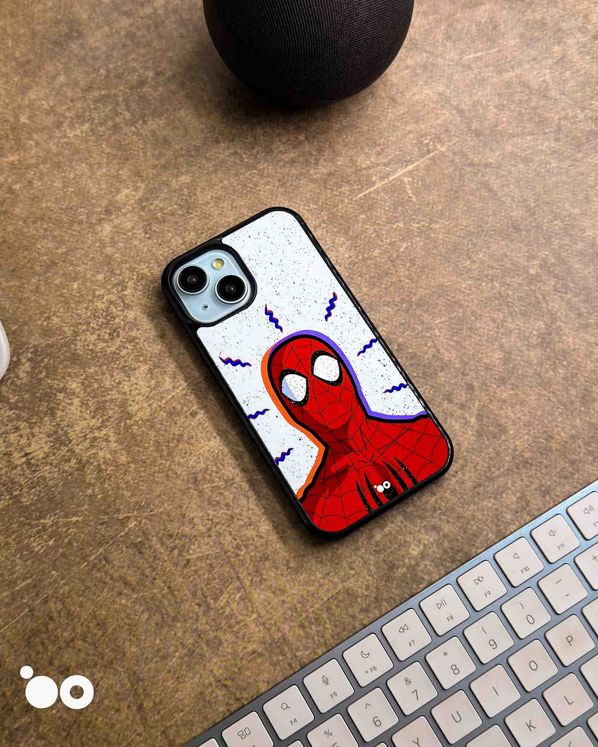 Spider-Man Pop iPhone case featuring a bold red Spider-Man comic illustration with blue accents on a white background.