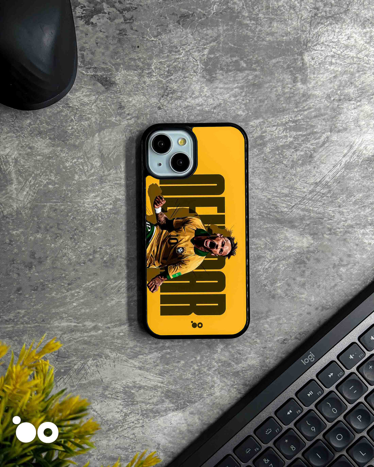 Neymar Gold iPhone case featuring Neymar Jr celebrating in Brazil's yellow jersey with bold typography on a golden background