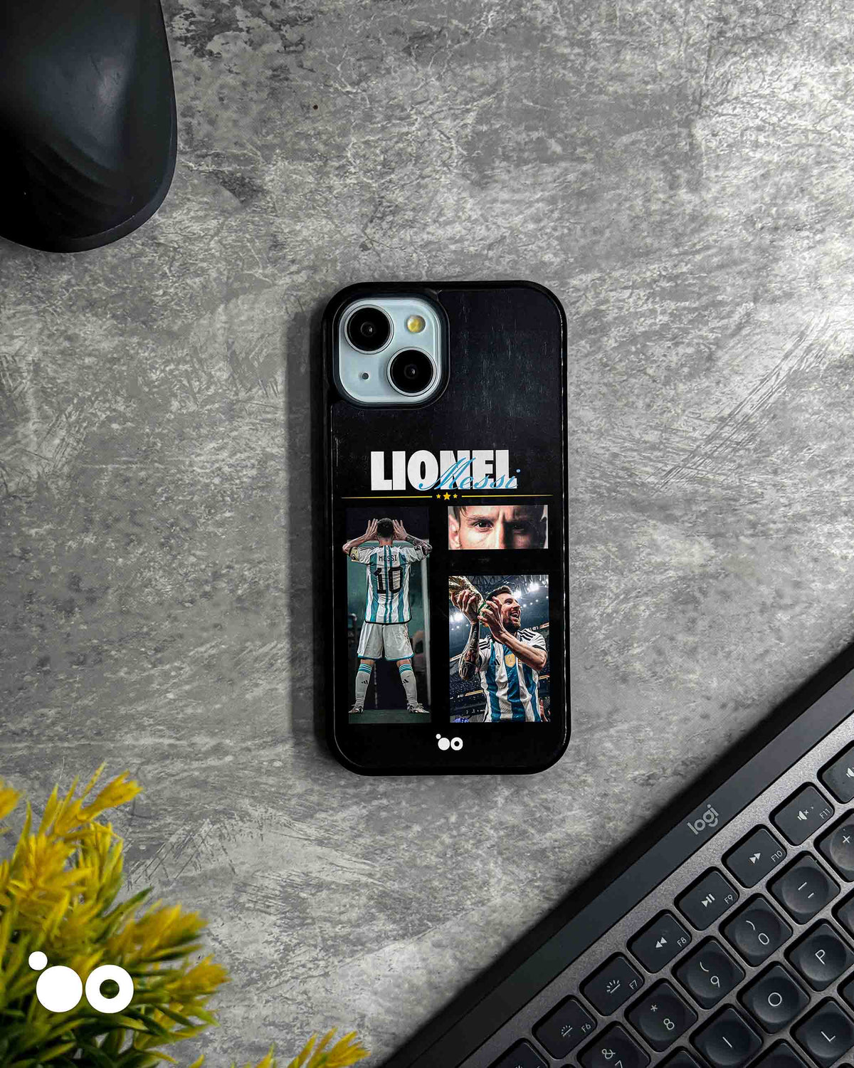 Lionel Messi Golden Moment iPhone case with Argentina No. 10, trophy celebration photos and a black collage design