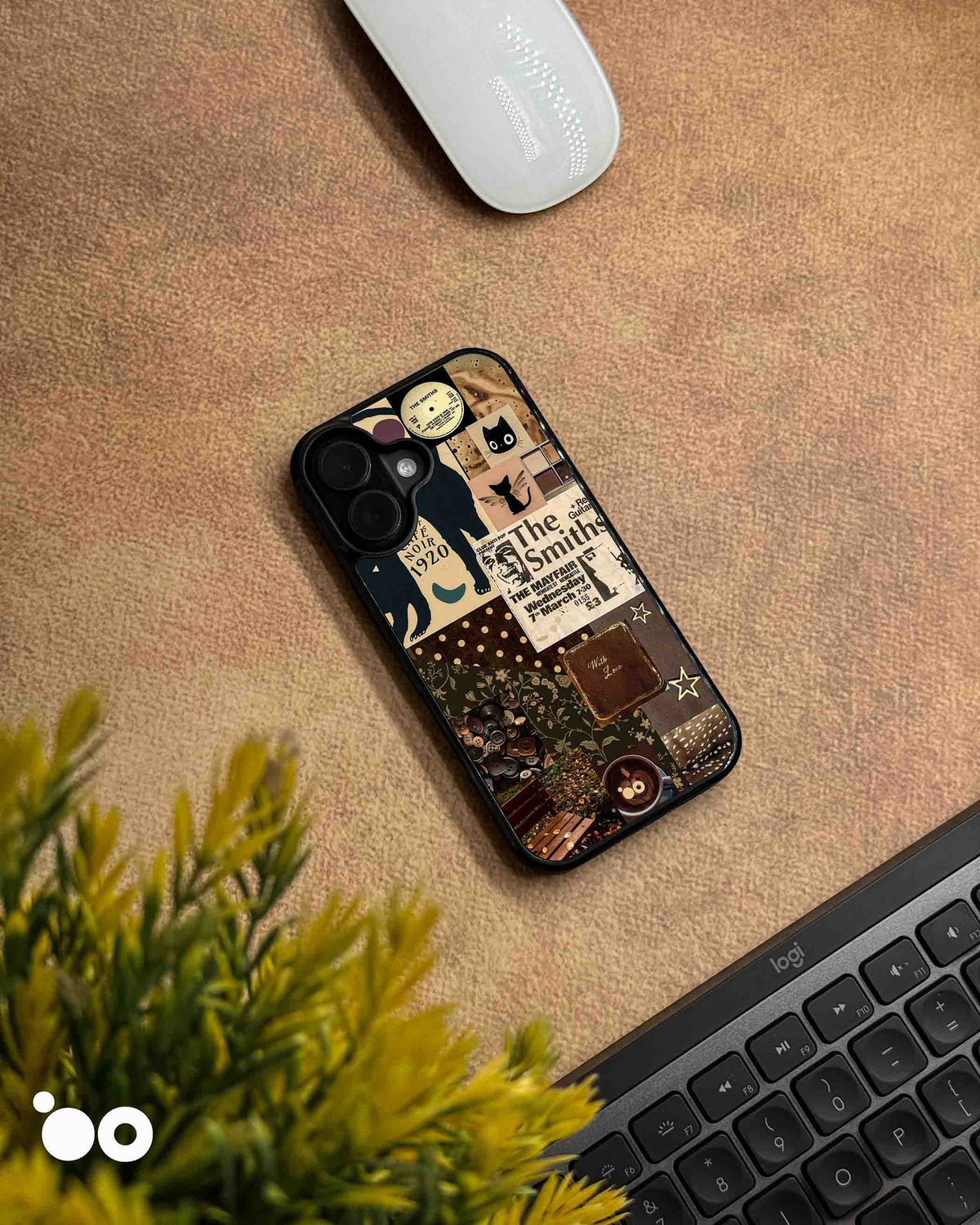 Indie Autumn designer iPhone case featuring black cats, The Smiths music posters, vintage café art and earthy autumn tones.