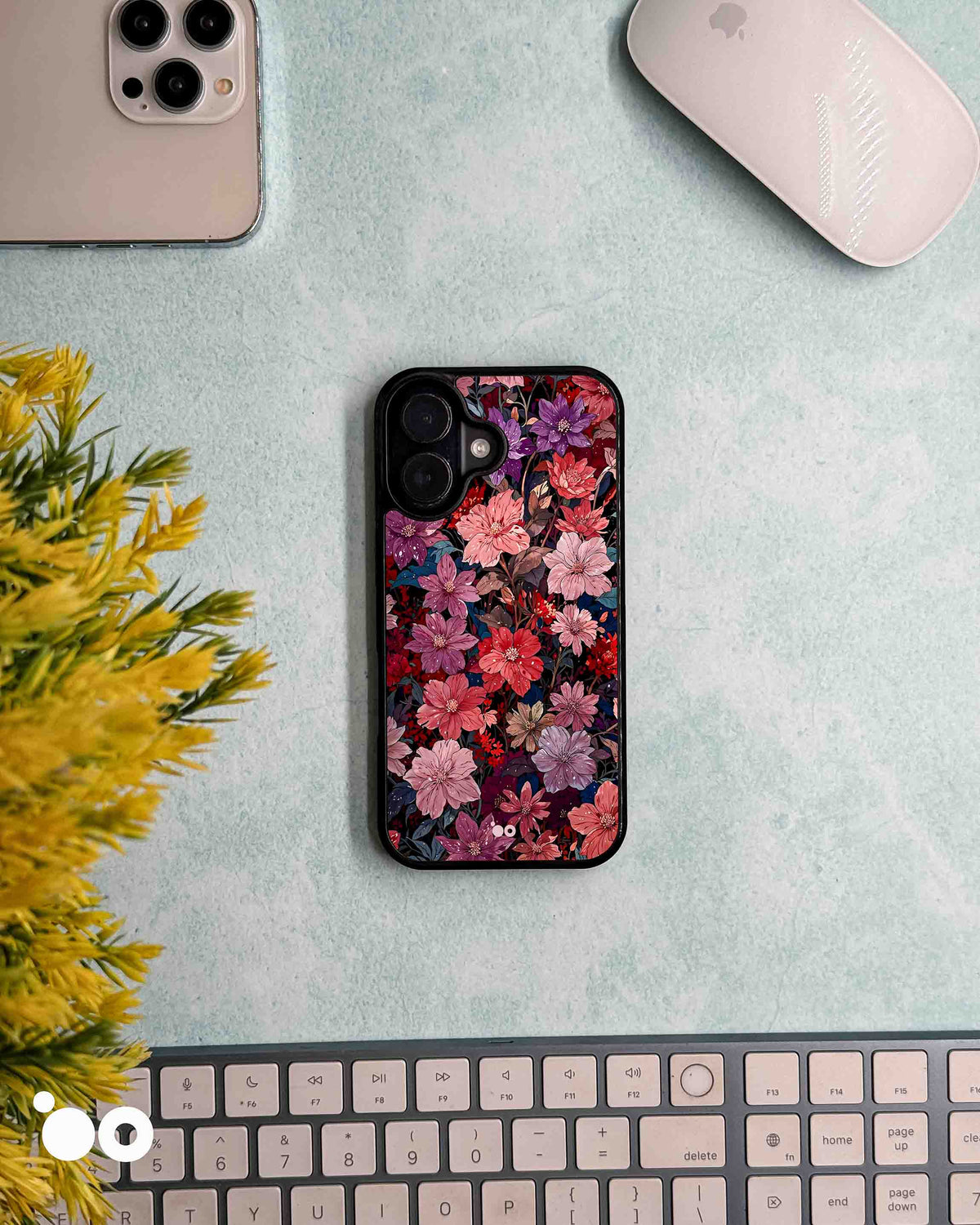 Midnight Bloom floral iPhone case featuring pink, crimson and violet blossoms with dark vintage botanical detailing