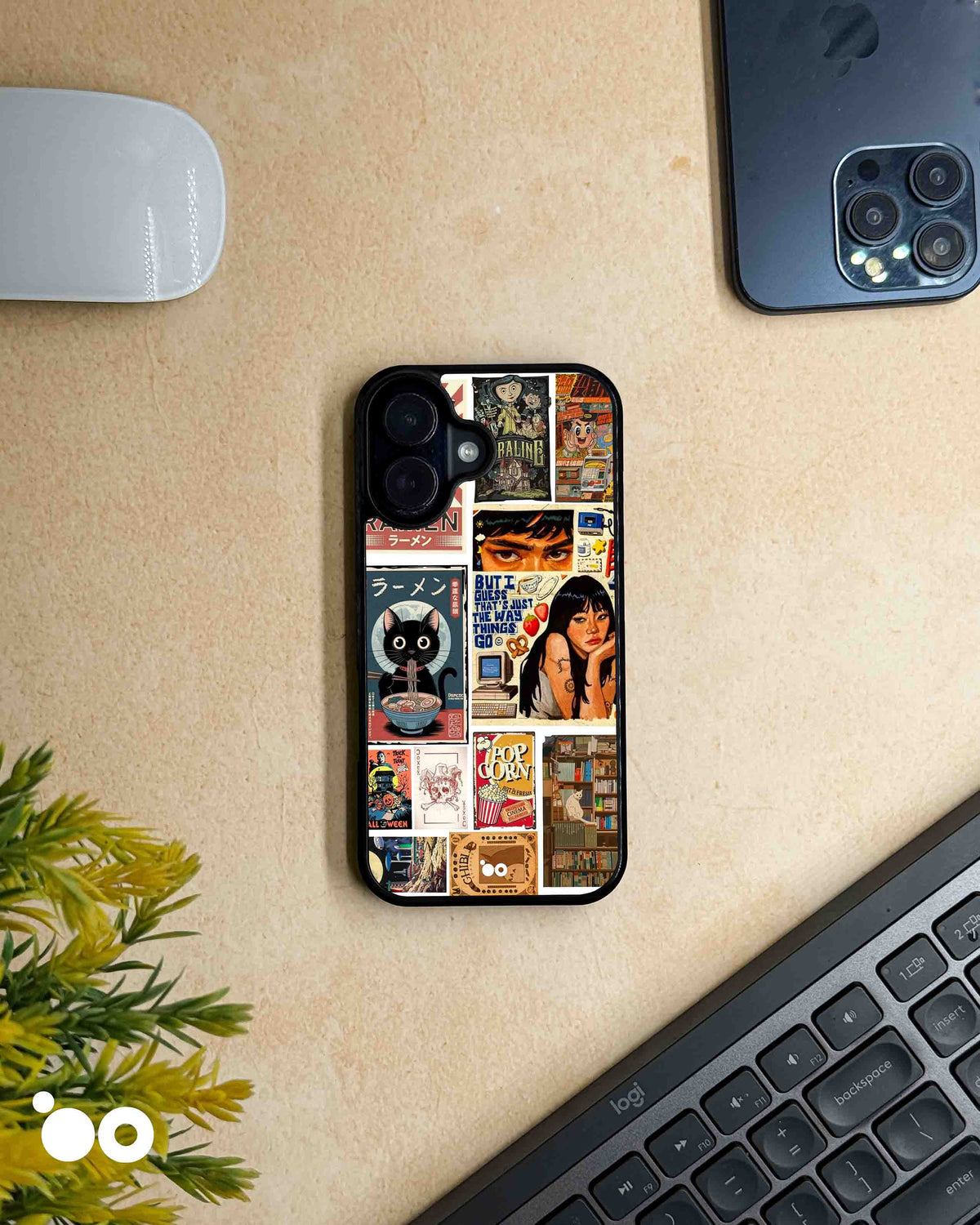 Offbeat Archives designer iPhone case featuring retro Japanese ramen art, black cats, anime and vintage poster collage.