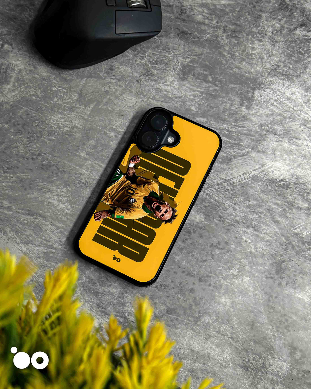 Neymar Gold iPhone case featuring Neymar Jr celebrating in Brazil's yellow jersey with bold typography on a golden background