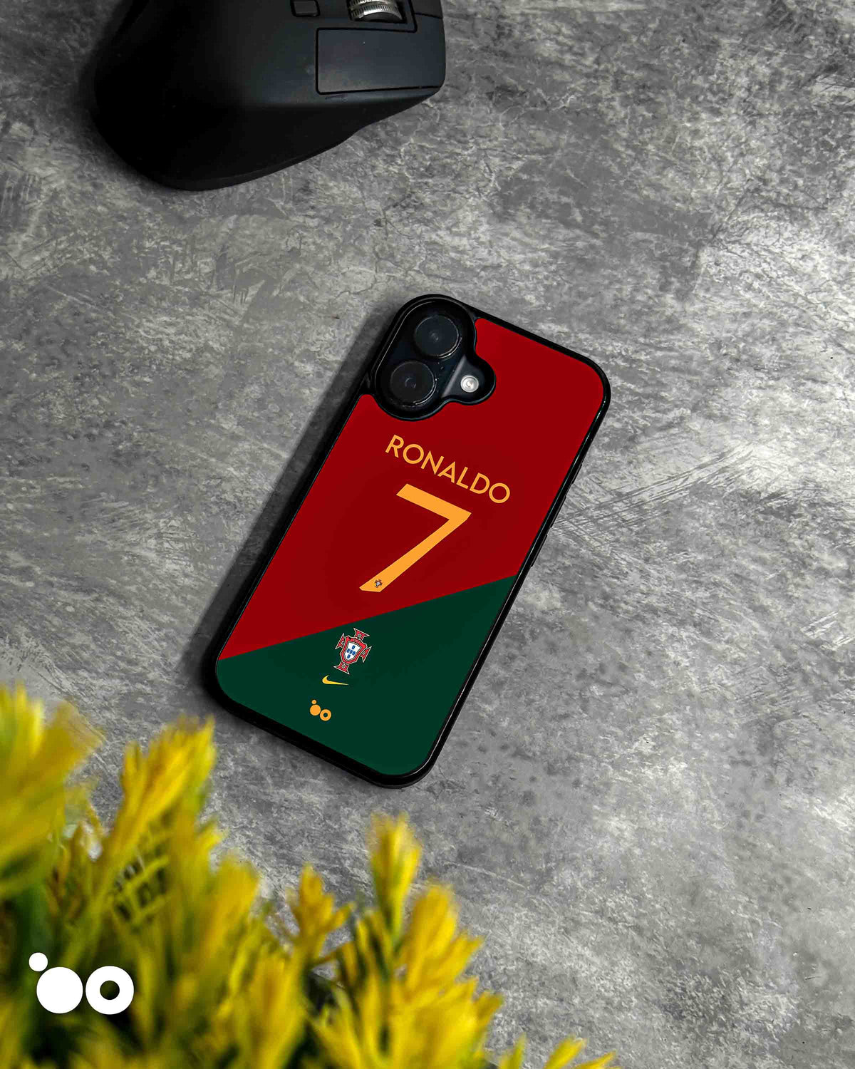 Cristiano Ronaldo Portugal 7 iPhone case featuring a red and green design with gold No. 7 and Portugal crest