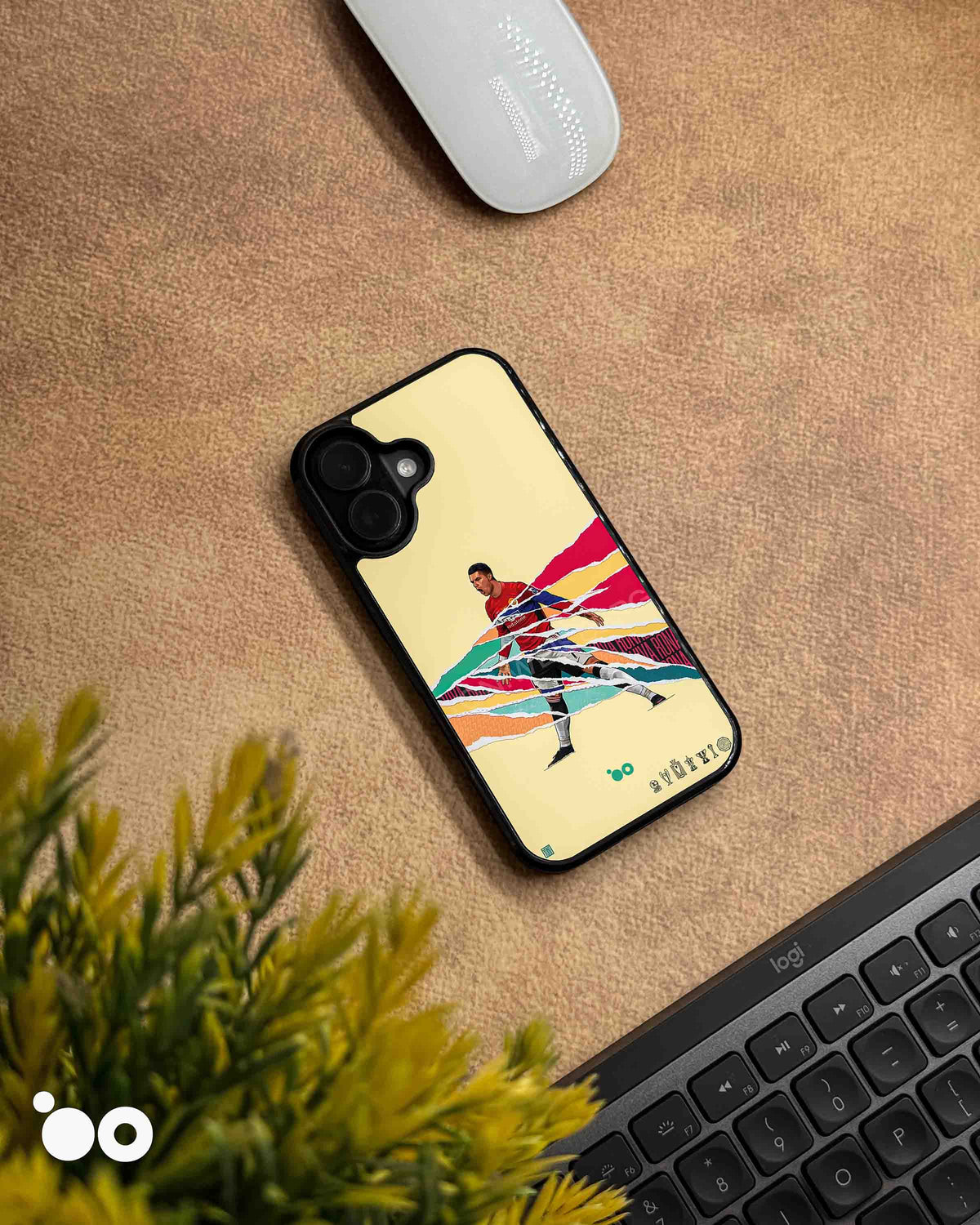 Cristiano Ronaldo United iPhone case featuring Manchester United football artwork with colourful torn-paper graphics