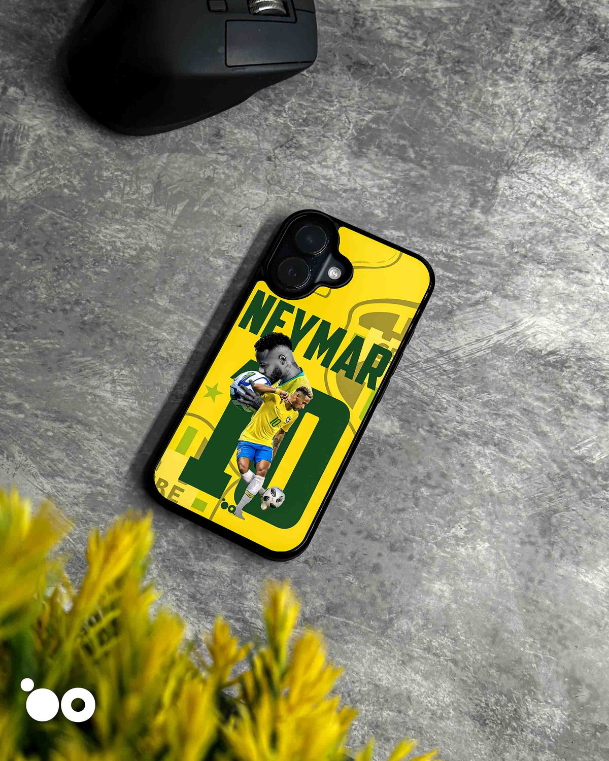 The Golden Neymar iPhone case featuring Neymar Jr in Brazil's yellow jersey with bold green No. 10 graphics