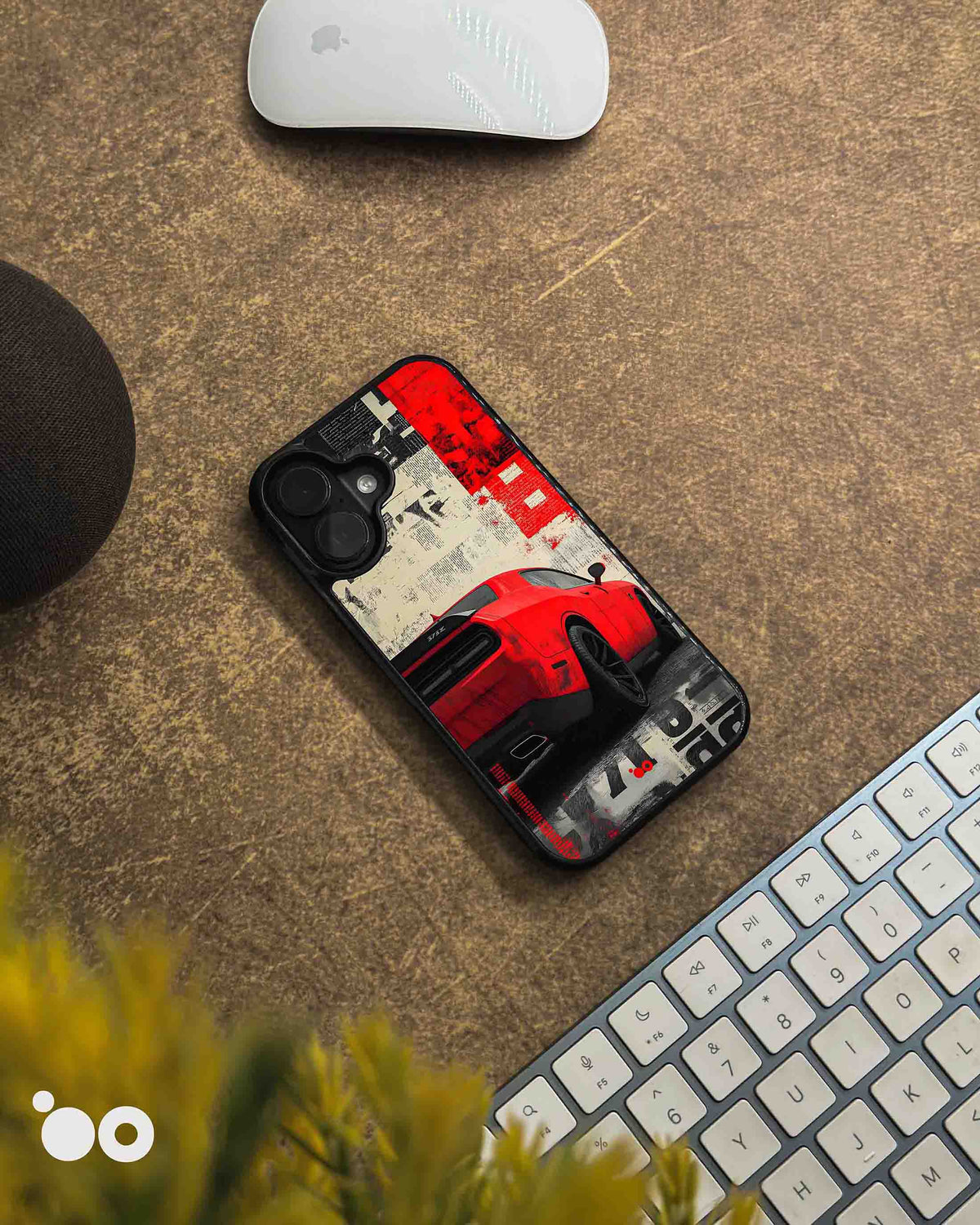 Redline 392 iPhone case featuring a red Dodge Challenger SRT muscle car with distressed black and cream graphics