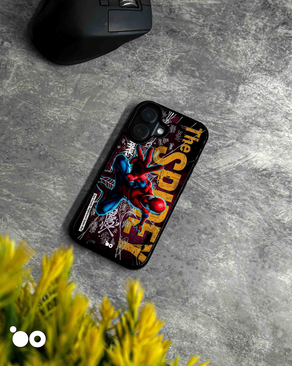 Spider-Man Street Art iPhone case featuring dynamic red and blue superhero artwork with bold graffiti-style graphics