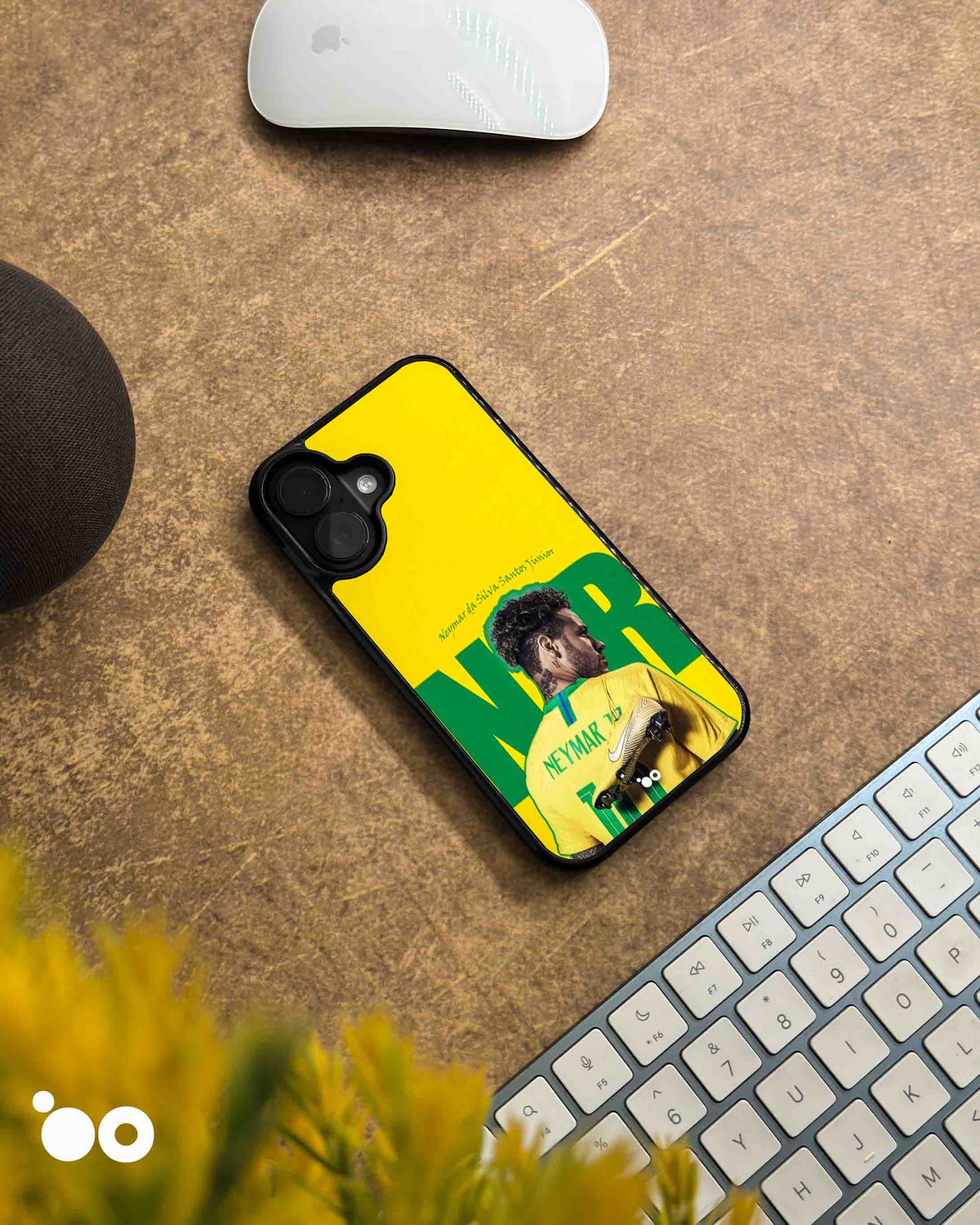 Neymar Brazil 10 iPhone case featuring Neymar Jr from behind in Brazil's yellow jersey with bold green NR lettering