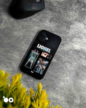 Lionel Messi Golden Moment iPhone case with Argentina No. 10, trophy celebration photos and a black collage design