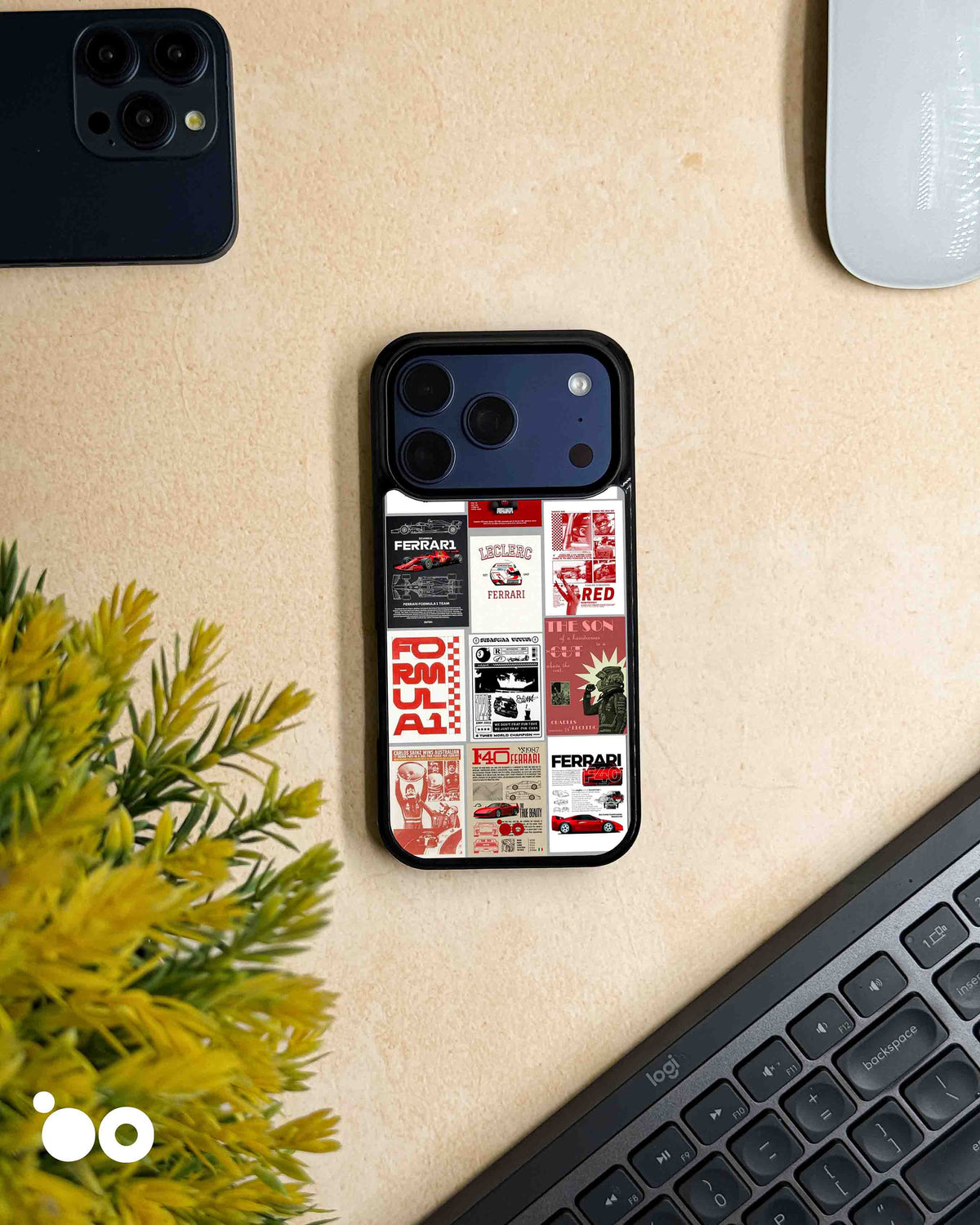 Scuderia Archives iPhone case featuring Ferrari Formula 1 racing posters, Leclerc artwork and vintage F40 collage