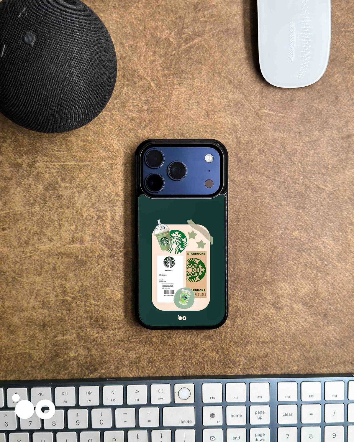 Matcha Mood iPhone case artwork with Starbucks green drink, siren logos, café receipt and matcha illustrations