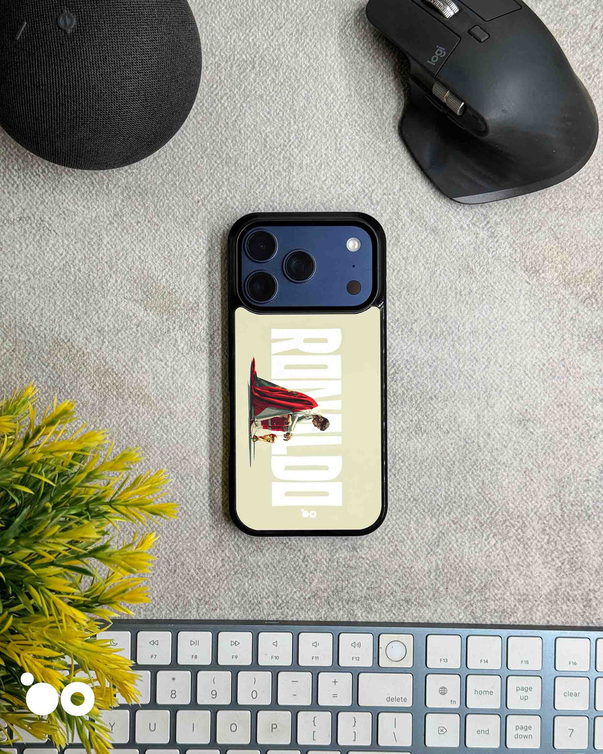 Cristiano Ronaldo Superhero iPhone case featuring CR7 in a red cape with bold white typography on a cream background