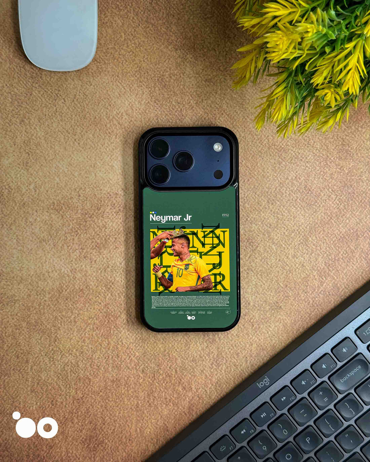 Neymar Jr Legacy iPhone case featuring Neymar in Brazil's yellow No. 10 jersey with green background and bold typography
