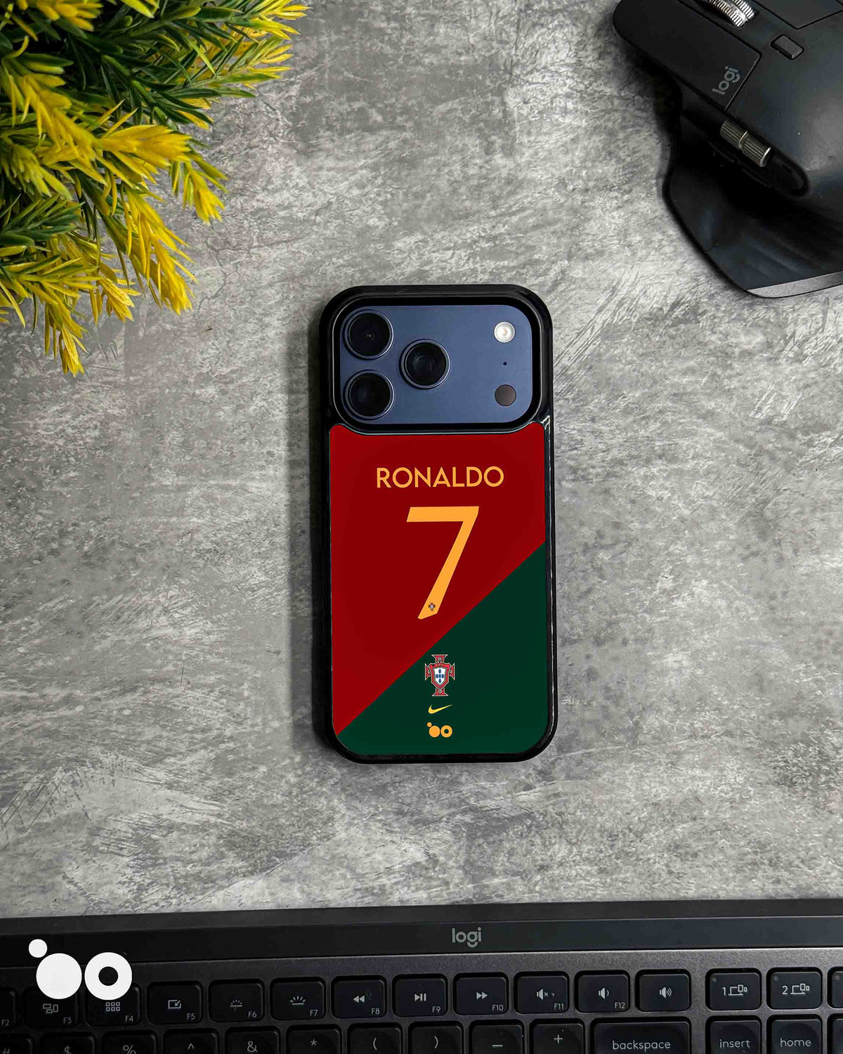 Cristiano Ronaldo Portugal 7 iPhone case featuring a red and green design with gold No. 7 and Portugal crest
