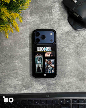Lionel Messi Golden Moment iPhone case with Argentina No. 10, trophy celebration photos and a black collage design