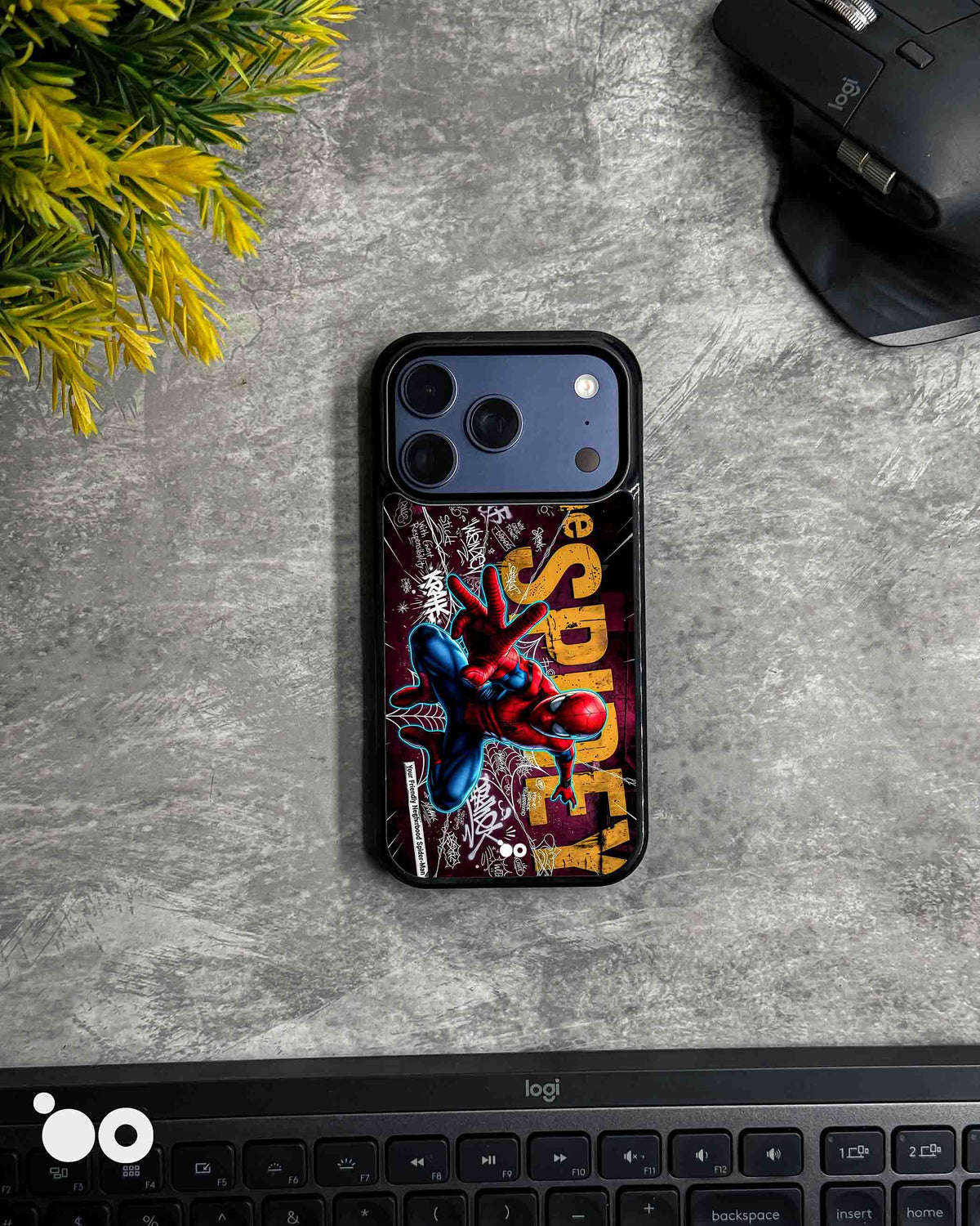 Spider-Man Street Art iPhone case featuring dynamic red and blue superhero artwork with bold graffiti-style graphics