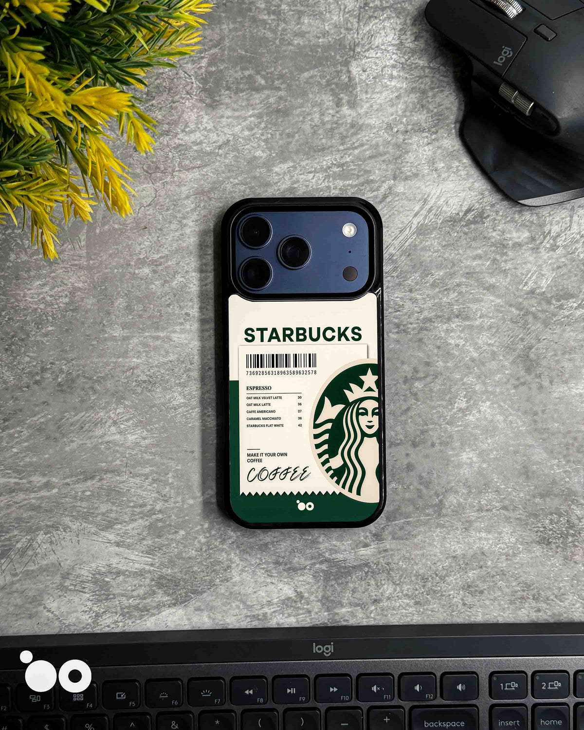 Starbucks Coffee Receipt iPhone case featuring green and cream tones, barcode, coffee menu and iconic logo. 