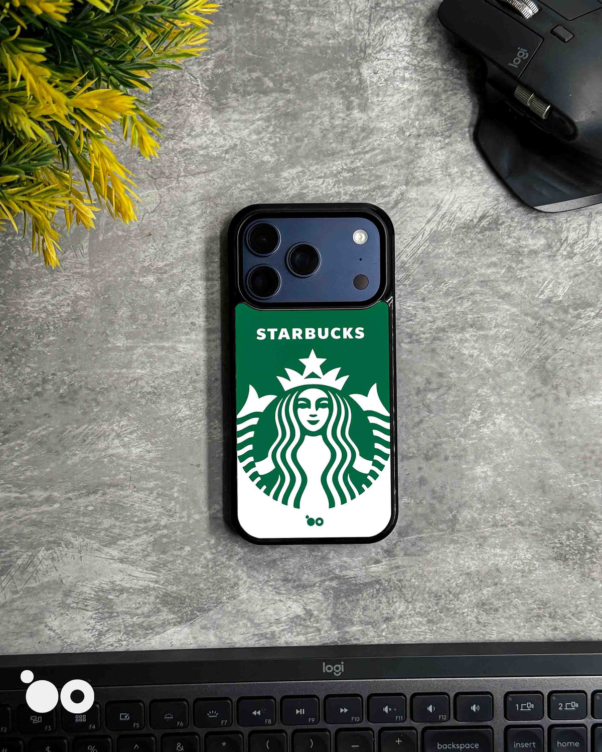Siren Icon iPhone case design with oversized white Starbucks siren logo and bold lettering on a green background