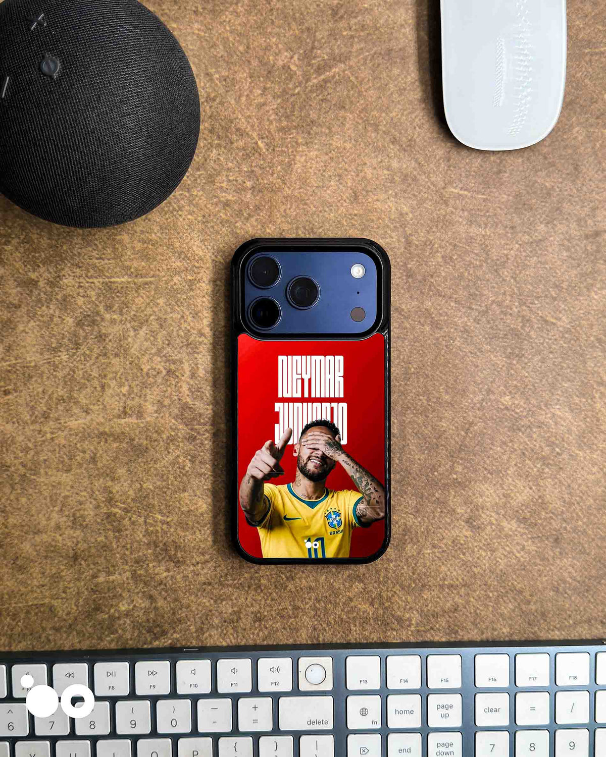 Neymar Brazil Iconic iPhone case featuring Neymar Jr in a yellow Brazil football jersey with white typography on a red background