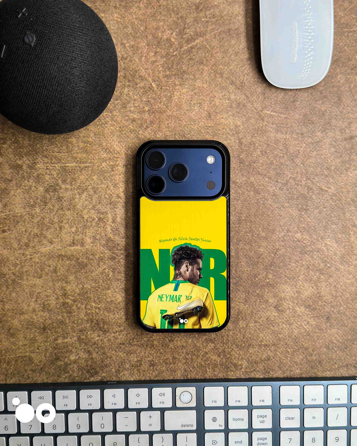 Neymar Brazil 10 iPhone case featuring Neymar Jr from behind in Brazil's yellow jersey with bold green NR lettering