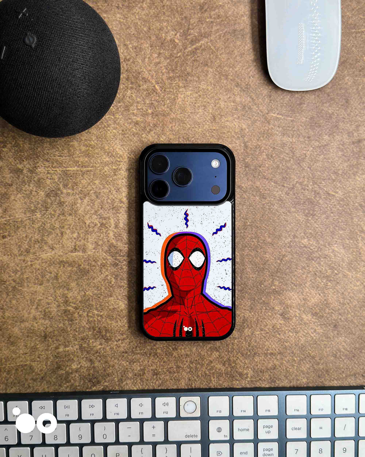 Spider-Man Pop iPhone case featuring a bold red Spider-Man comic illustration with blue accents on a white background.