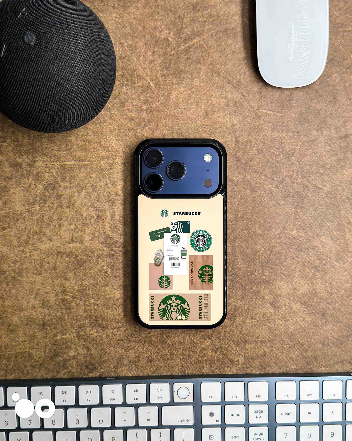 Coffeehouse Archives iPhone case artwork with Starbucks green siren logos, café receipts and coffee packaging on cream