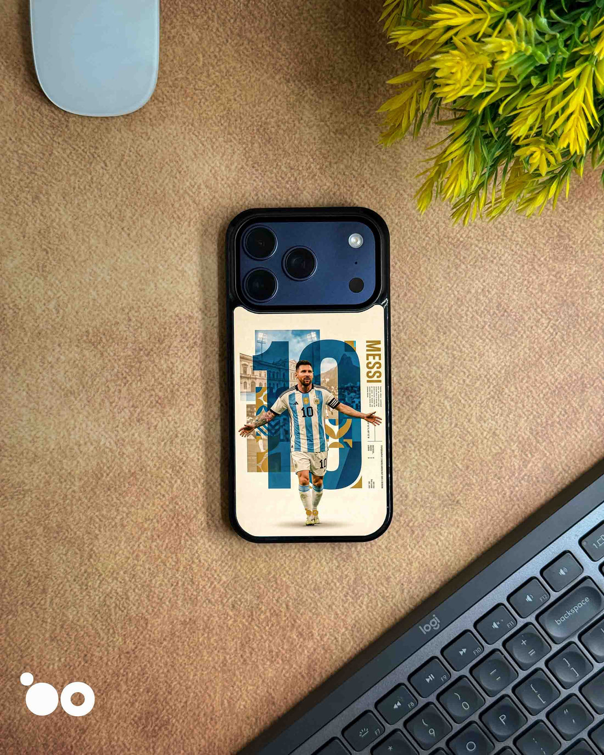 Lionel Messi Argentina No. 10 iPhone case with blue and gold editorial graphics and bold typography