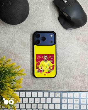 Neymar Brazil Legend iPhone case featuring Neymar Jr in Brazil's yellow No. 10 jersey with vibrant pink graphics