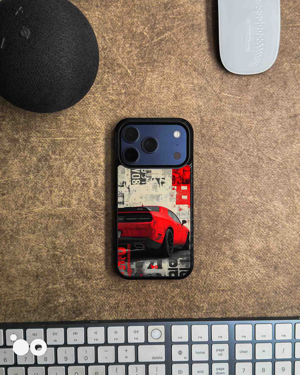 Redline 392 iPhone case featuring a red Dodge Challenger SRT muscle car with distressed black and cream graphics