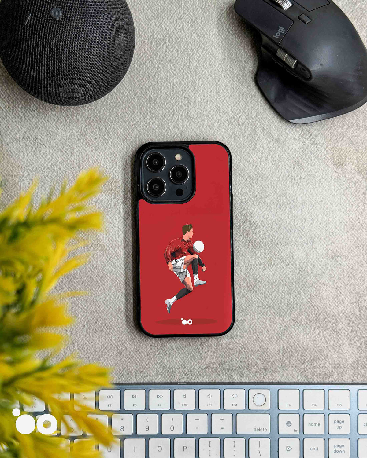 Cristiano Ronaldo Red Motion iPhone case featuring minimalist football artwork of CR7 in action on a red background