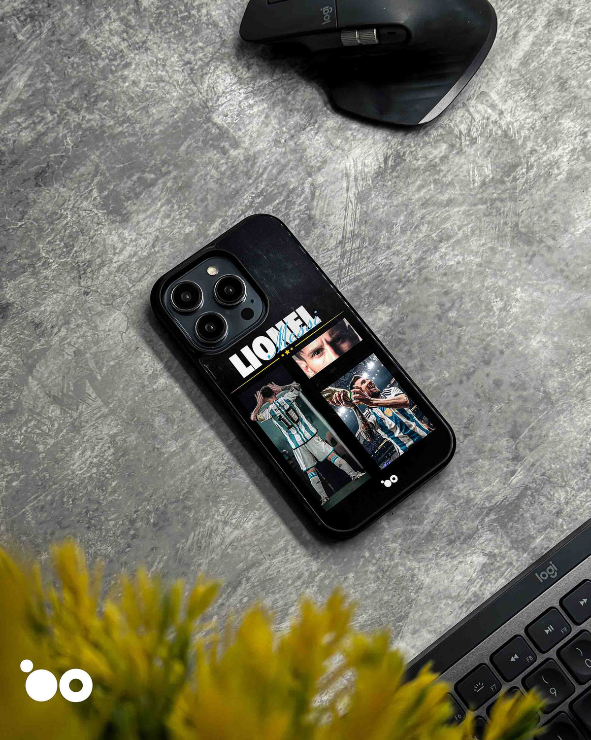 Lionel Messi Golden Moment iPhone case with Argentina No. 10, trophy celebration photos and a black collage design