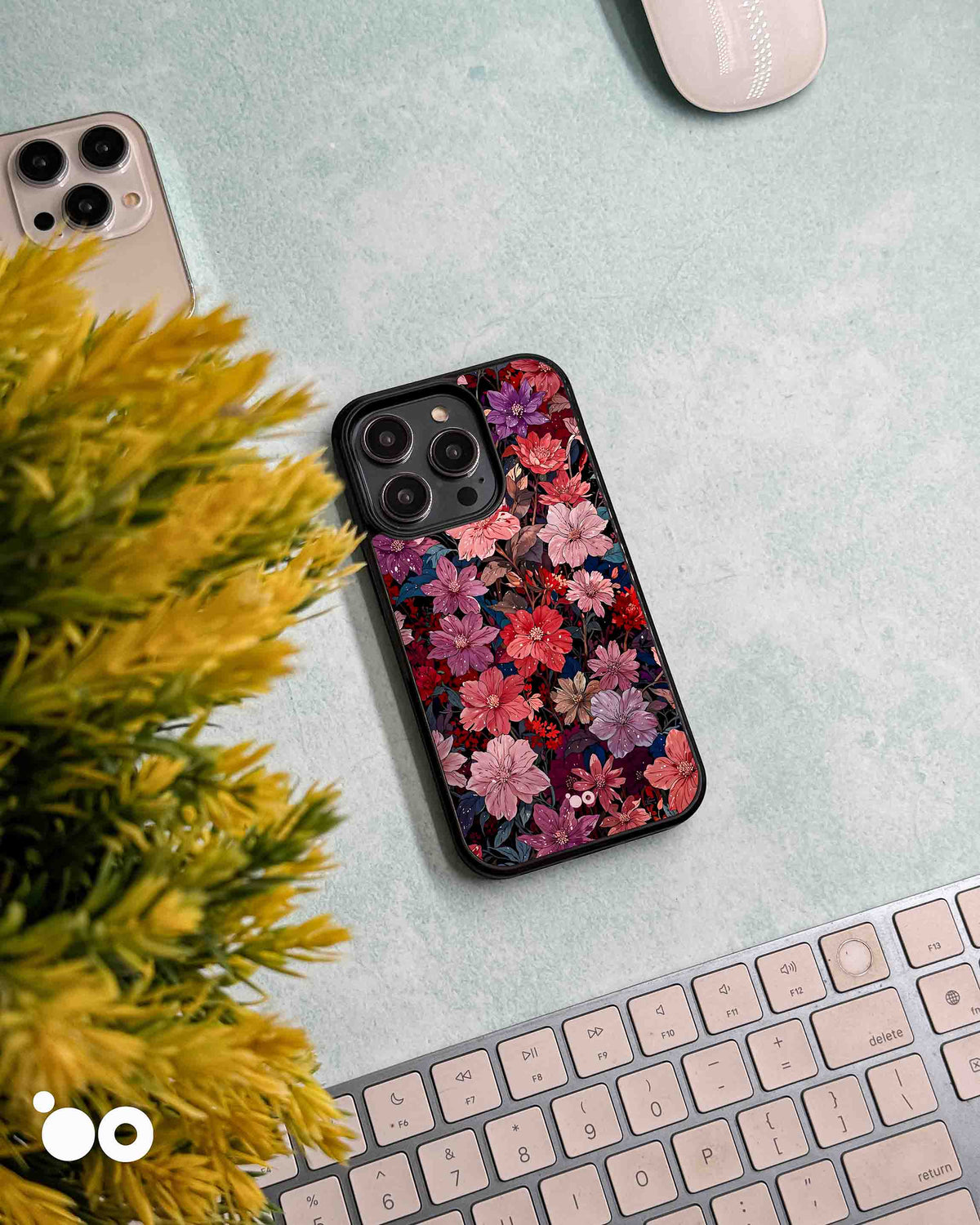 Midnight Bloom floral iPhone case featuring pink, crimson and violet blossoms with dark vintage botanical detailing