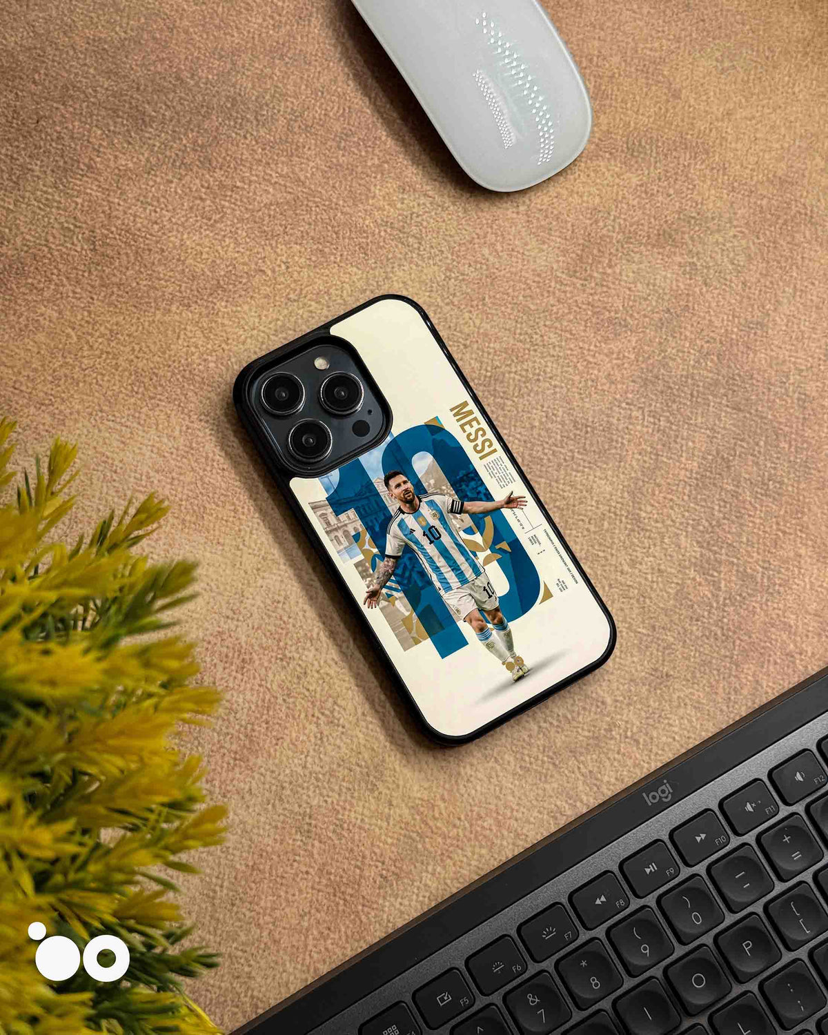 Lionel Messi Argentina No. 10 iPhone case with blue and gold editorial graphics and bold typography